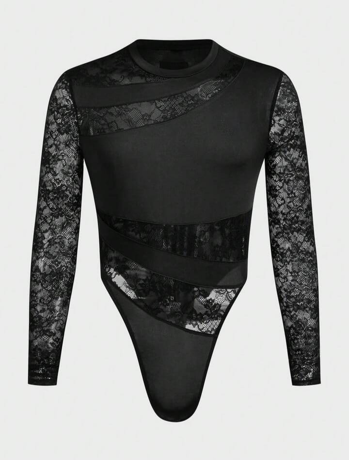 Men's Crew Neck Long Sleeve Tight-Fit Bodysuit